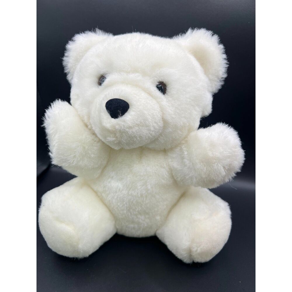 Hugfun White Teddy Bear Brown Nose Vintage Papel Plush 8" Toy